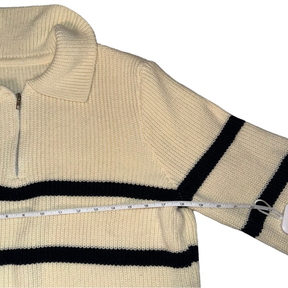 Dazy Quarter Zip Striped Polo Neck Sweater In Beige & Black - Picture 5 of 6